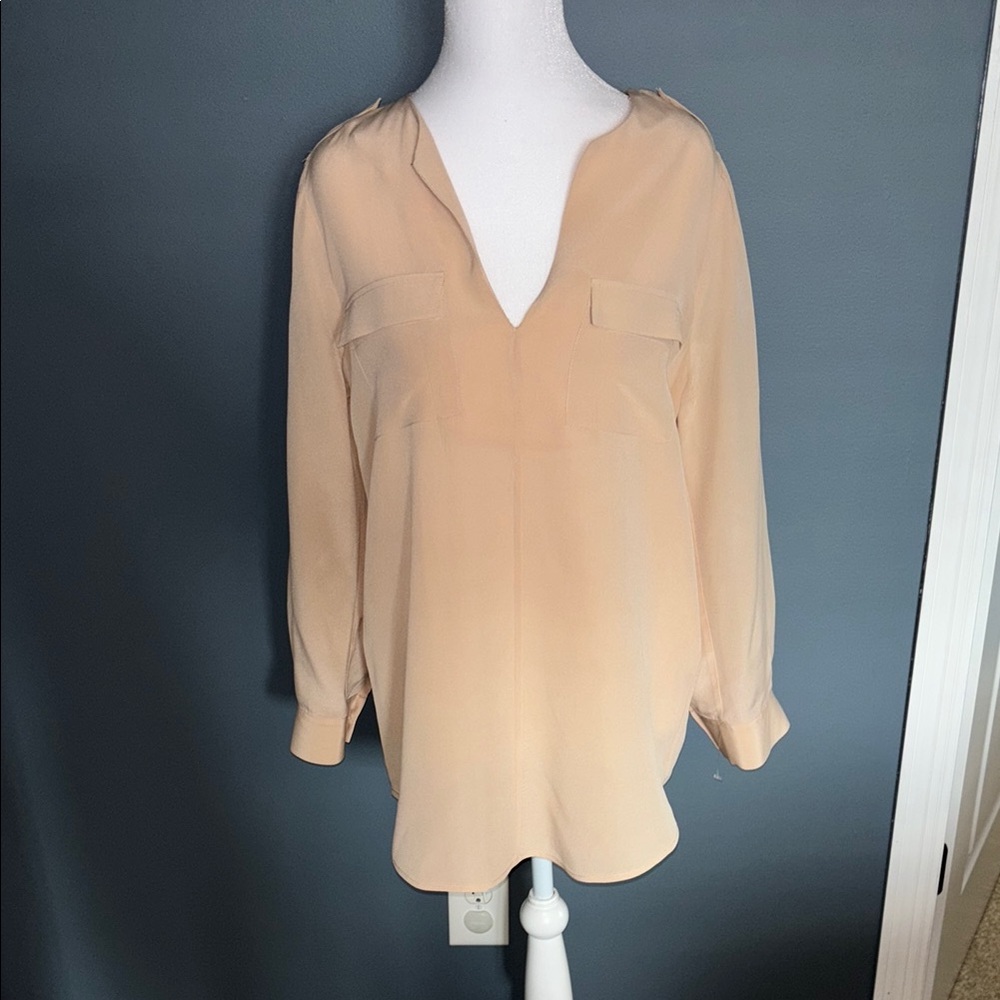 NWOT Joie Tan/Blush Long Sleeve Relaxed Silk Blouse